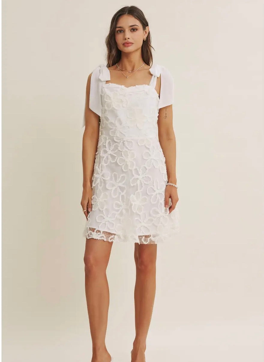 Paris Evening Lace Floral Embroidery Mini with Shoulder Tie