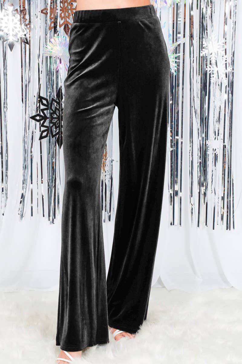 Black Velvet Straight Wide-Leg High Rise Pants