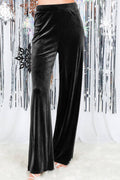 Black Velvet Straight Wide-Leg High Rise Pants
