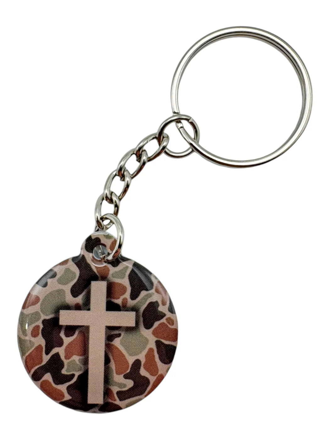 Tap to Pray Keychain - River Rock Camo Cross