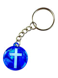 Tap to Pray Keychain - Blue Crystal Cross