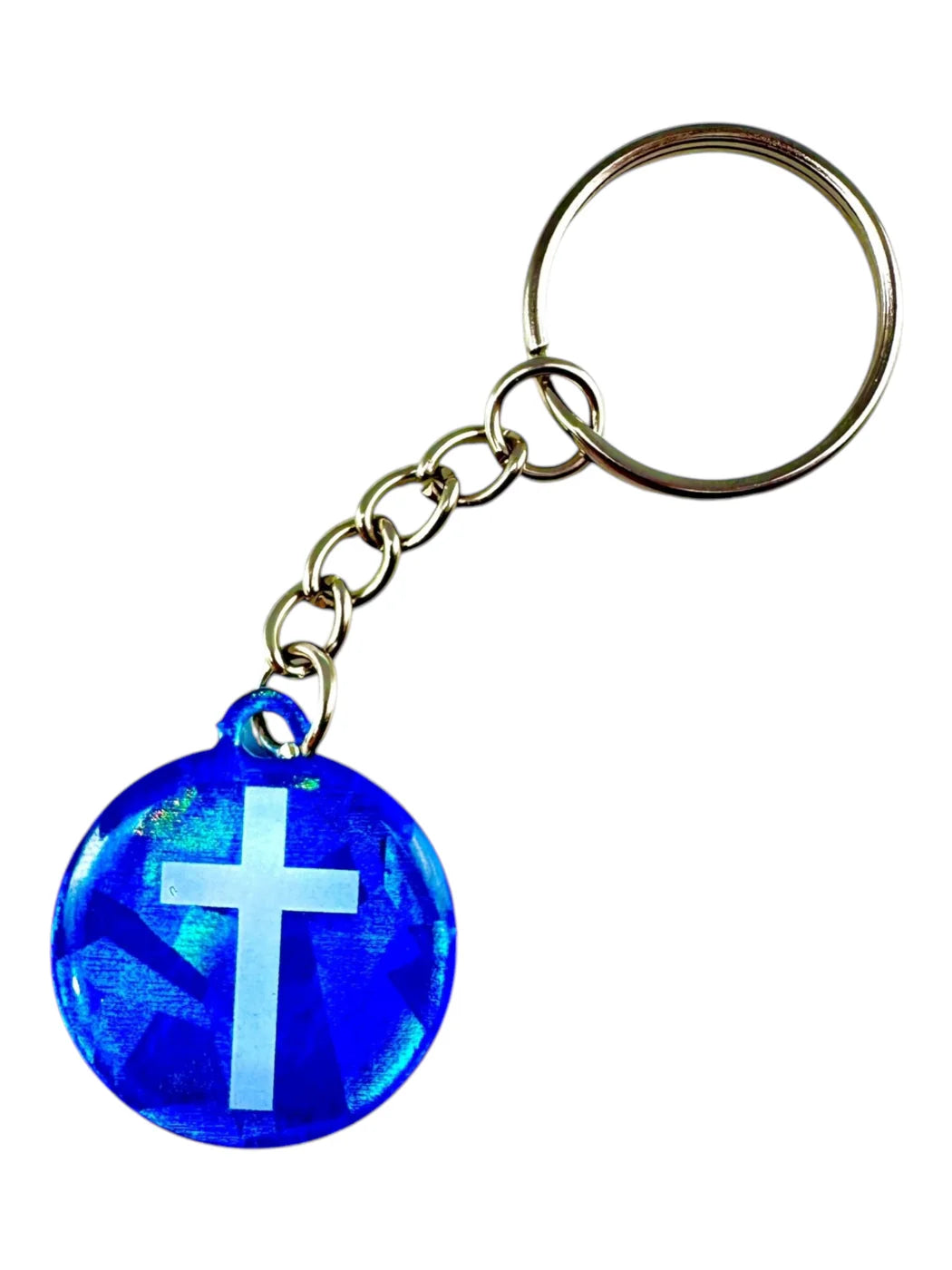 Tap to Pray Keychain - Blue Crystal Cross