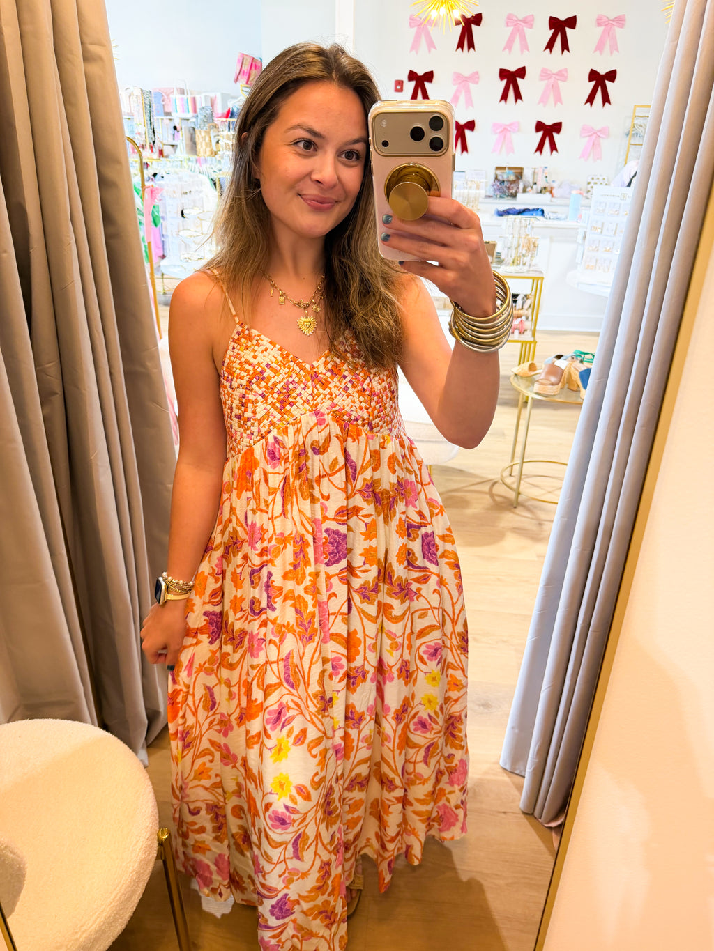*Woven Floral Bodice Maxi Dress*