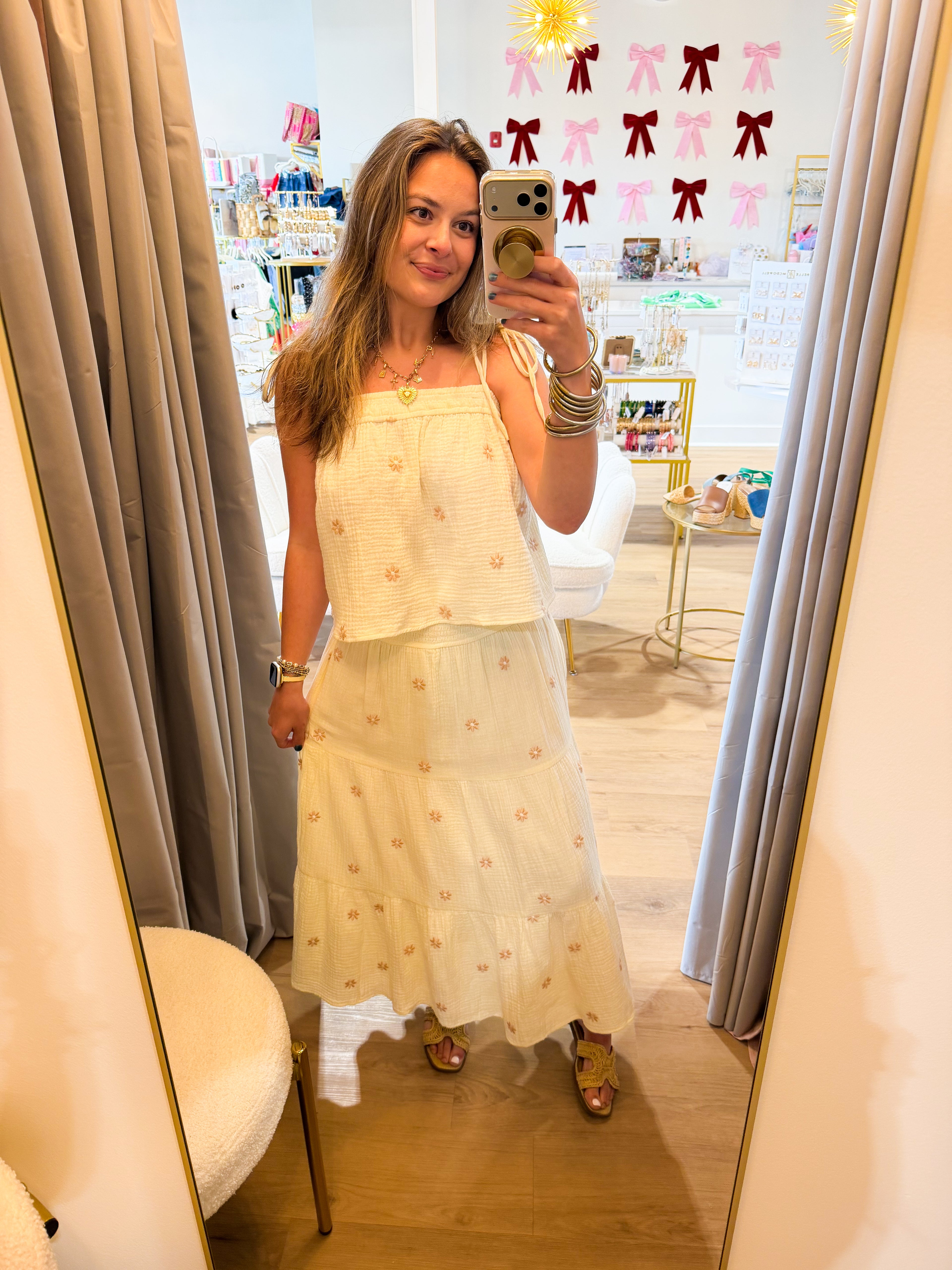 Sunset Field Embroidered Cotton Gauze
Smocked Set