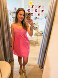 Top Stitch Bustier Pink Linen Mini Dress