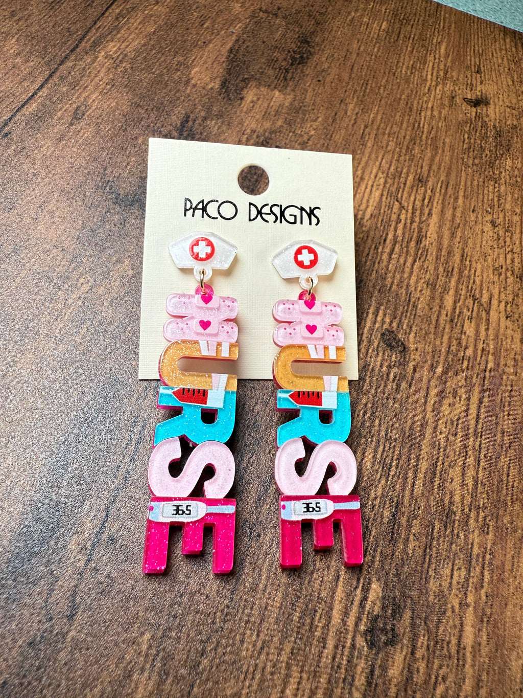 Bright Colorful NURSE Dangle Post Earrings