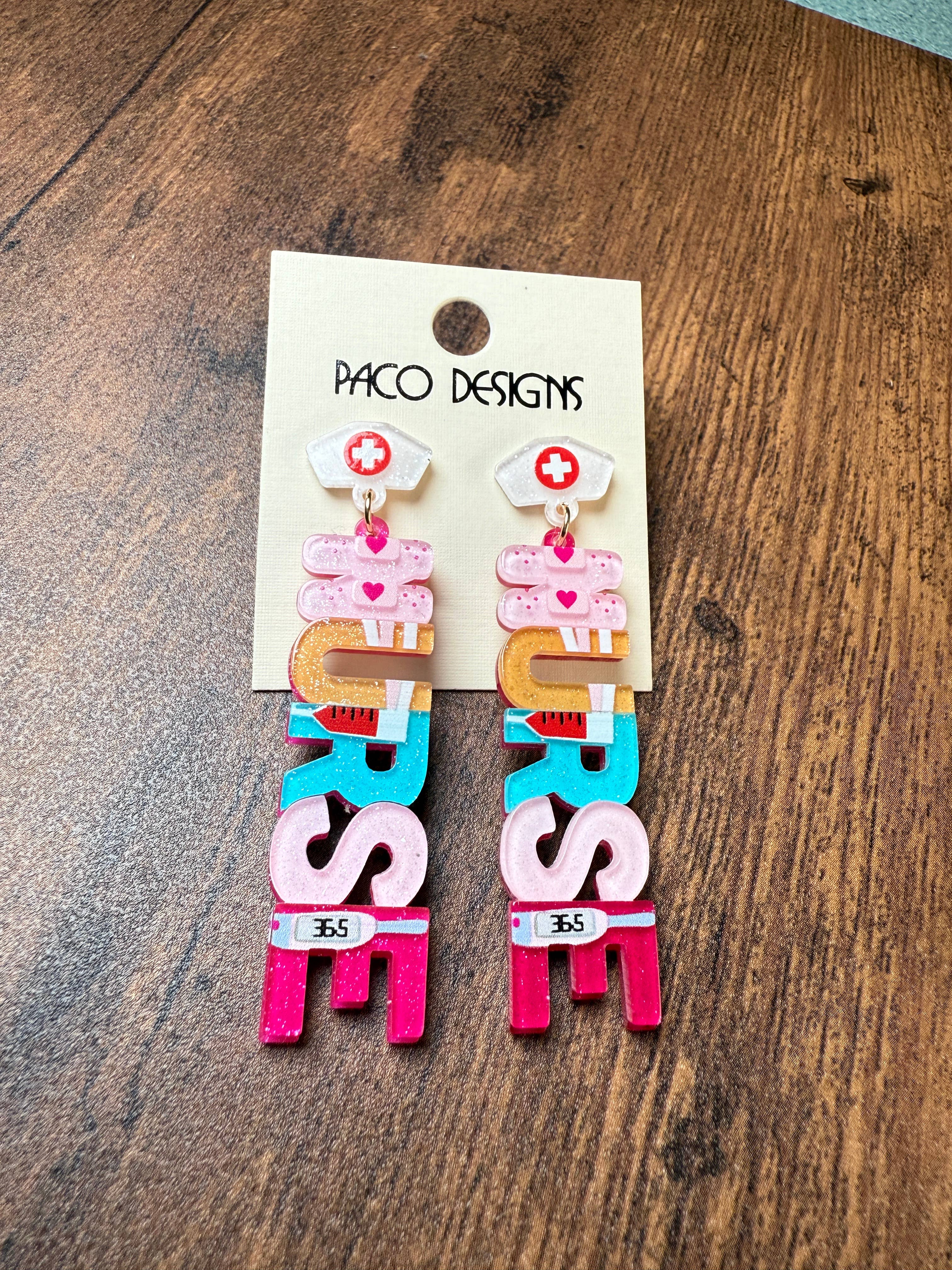 Bright Colorful NURSE Dangle Post Earrings