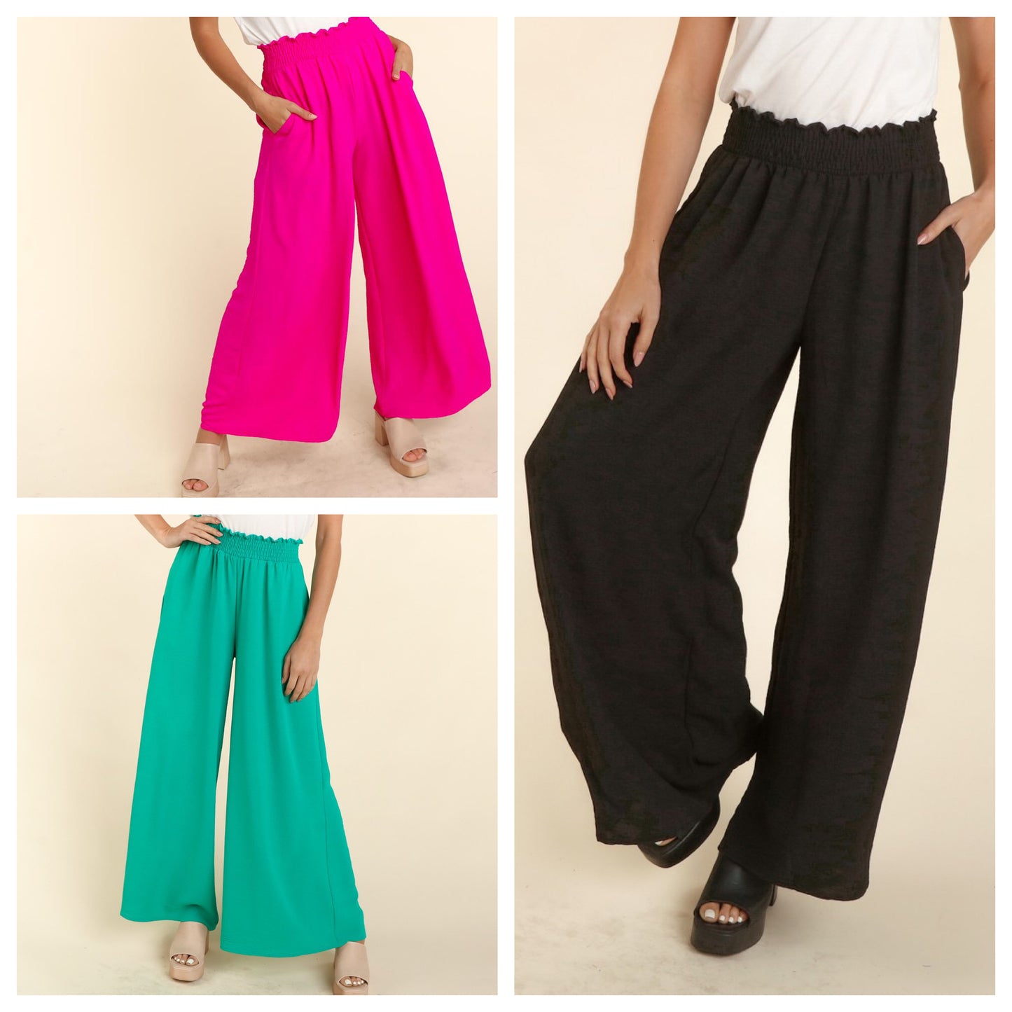 Smocked Waist Wide Leg Pants