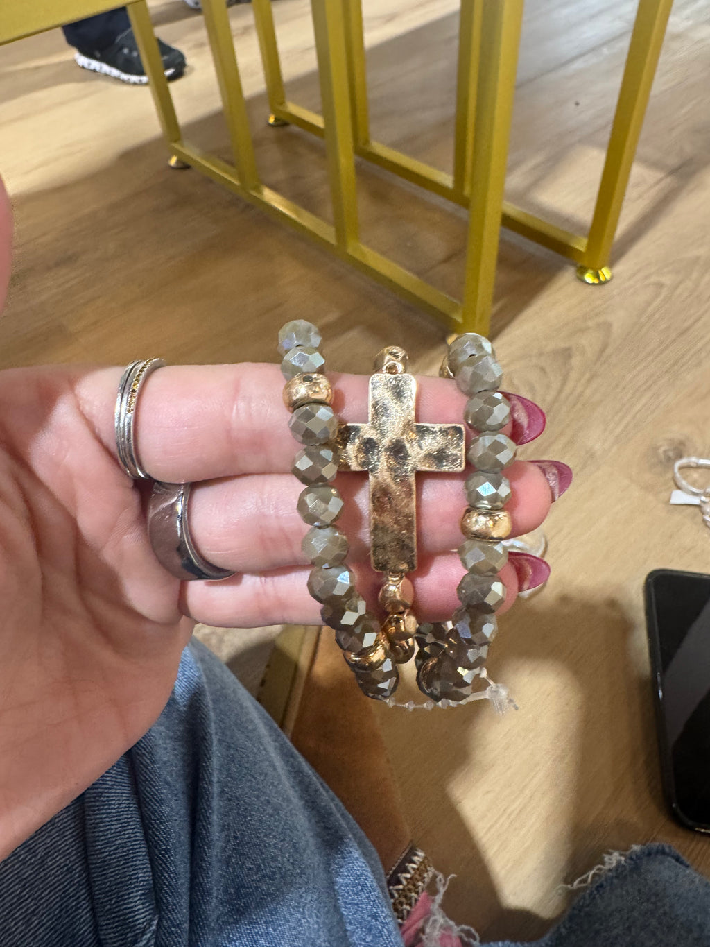 Crystal Beaded Cross Bracelet