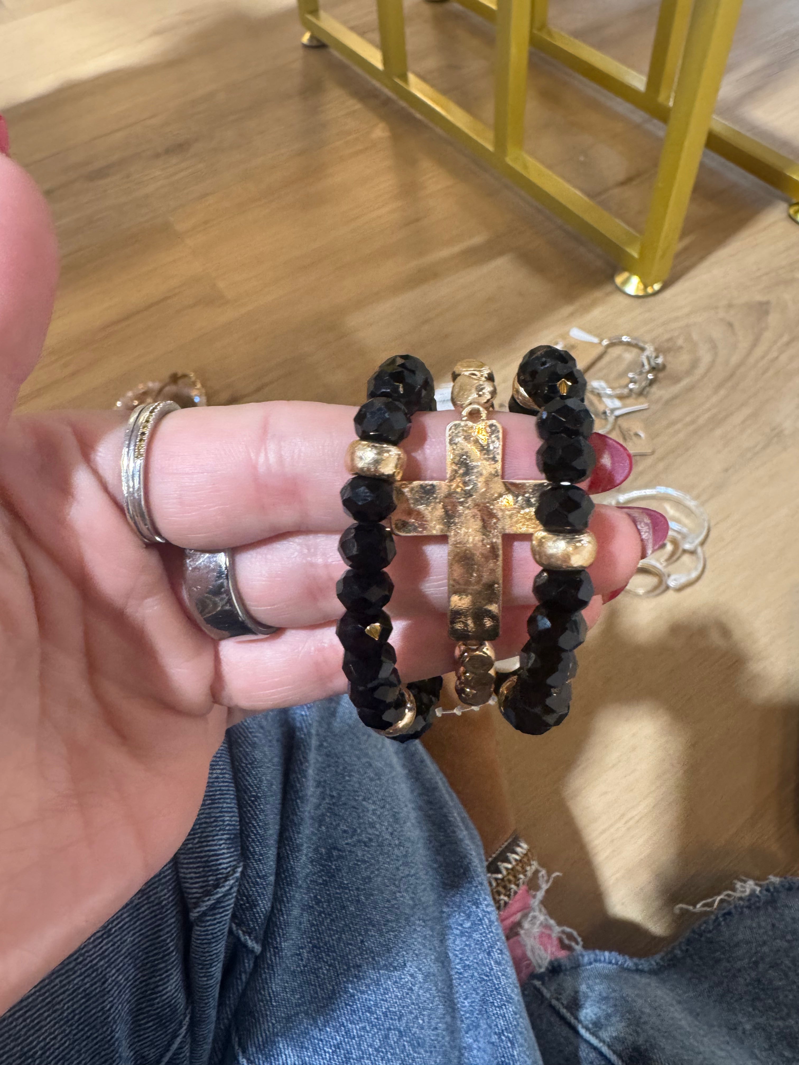 Crystal Beaded Cross Bracelet