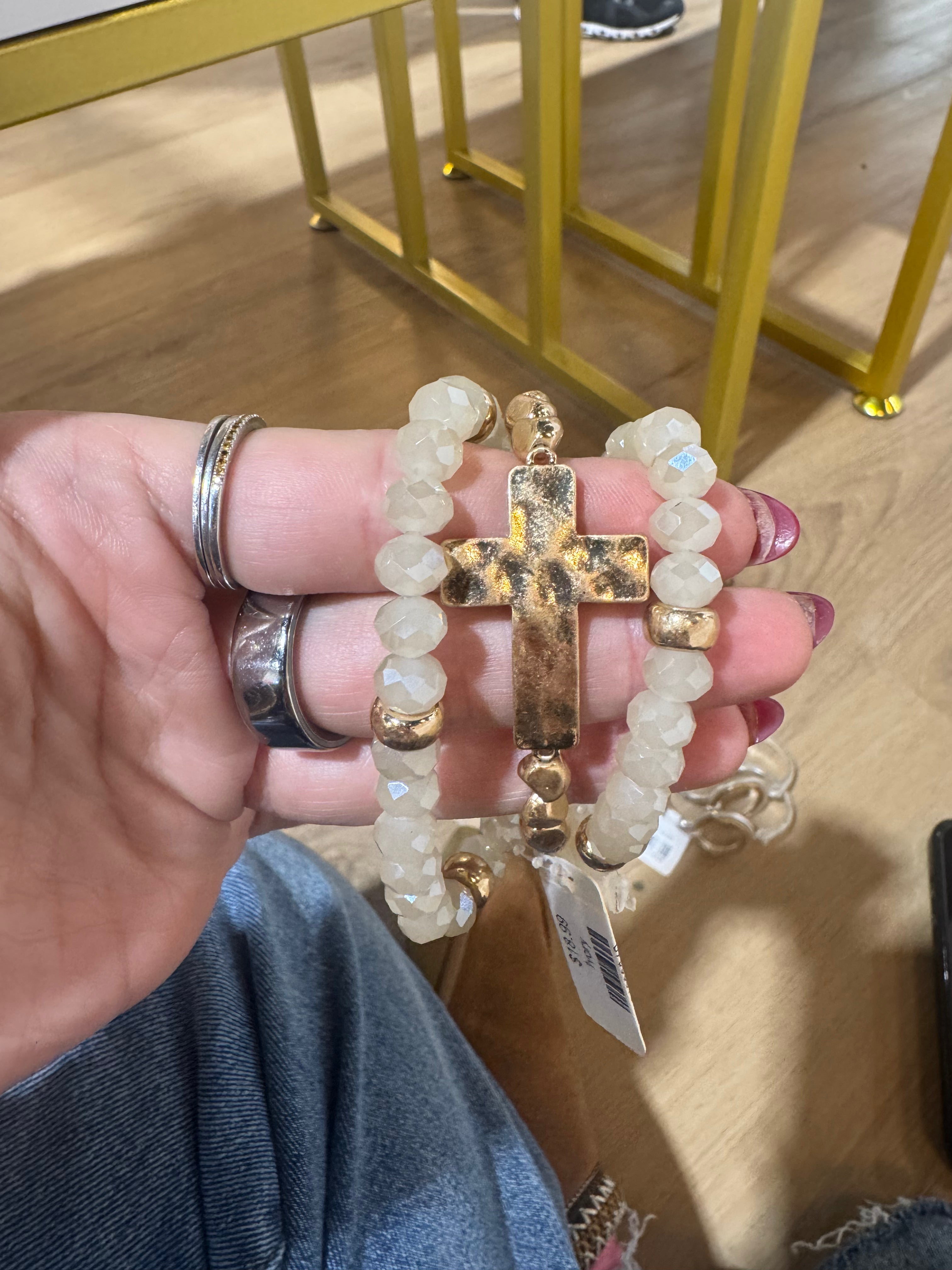 Crystal Beaded Cross Bracelet
