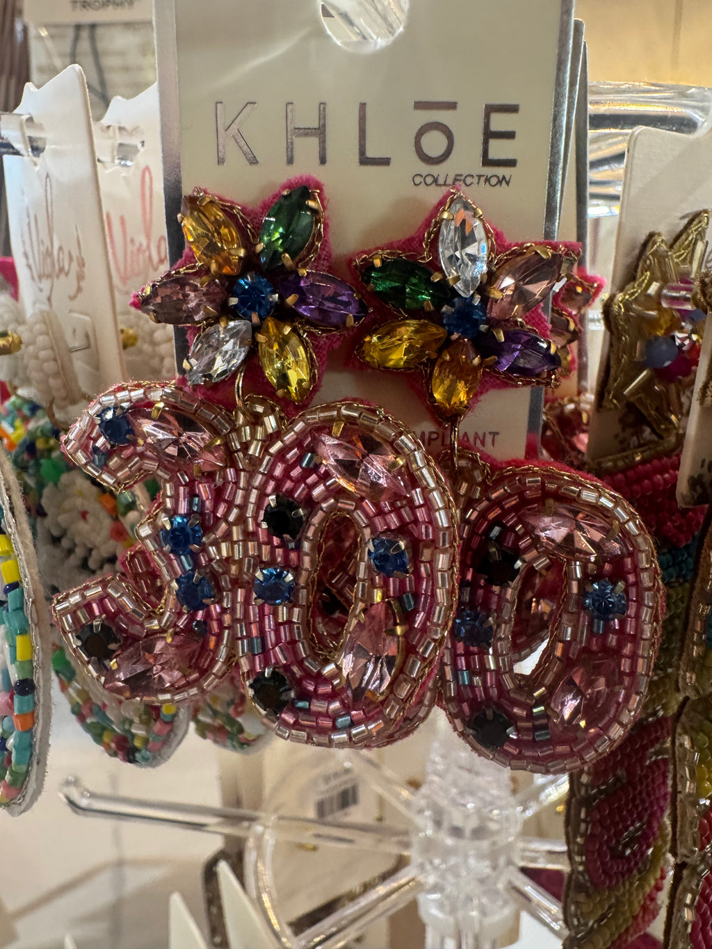 Pink/Multicolor Beaded Birthday Age Earrings