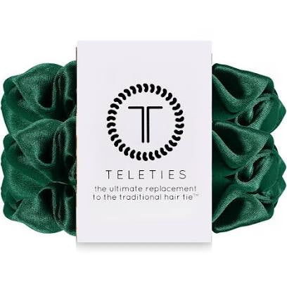 Evergreen teletie silk scrunchies.