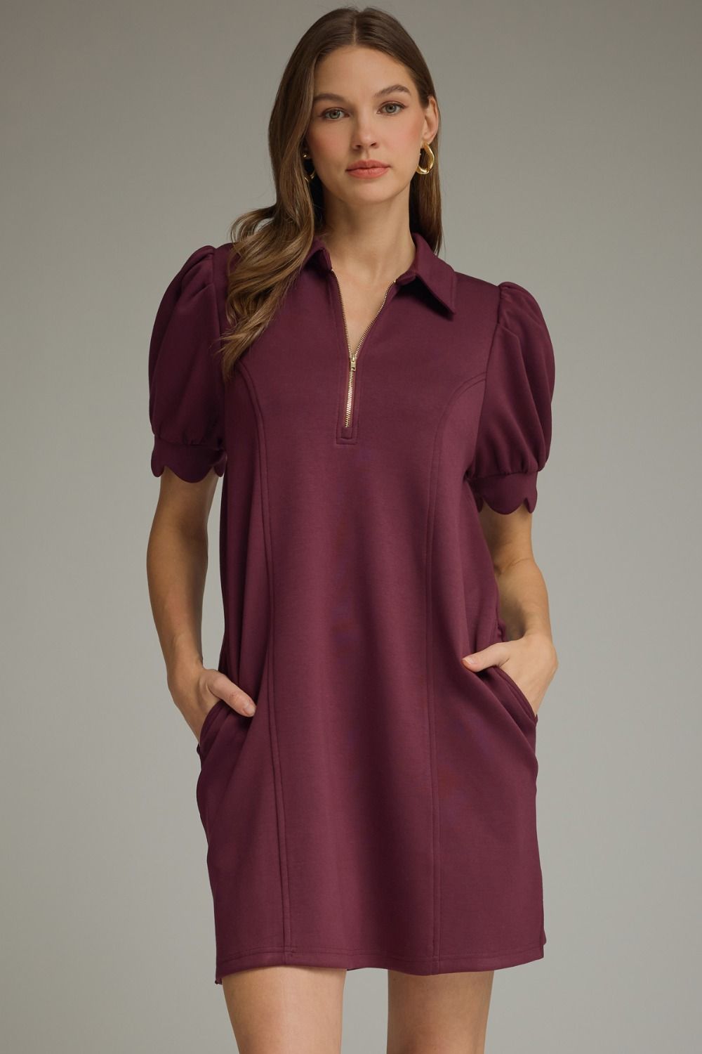 Puff Sleeve Quarter Zip Dress
