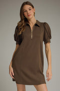 Puff Sleeve Quarter Zip Dress