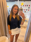 Solid dolman V-neck Top Navy