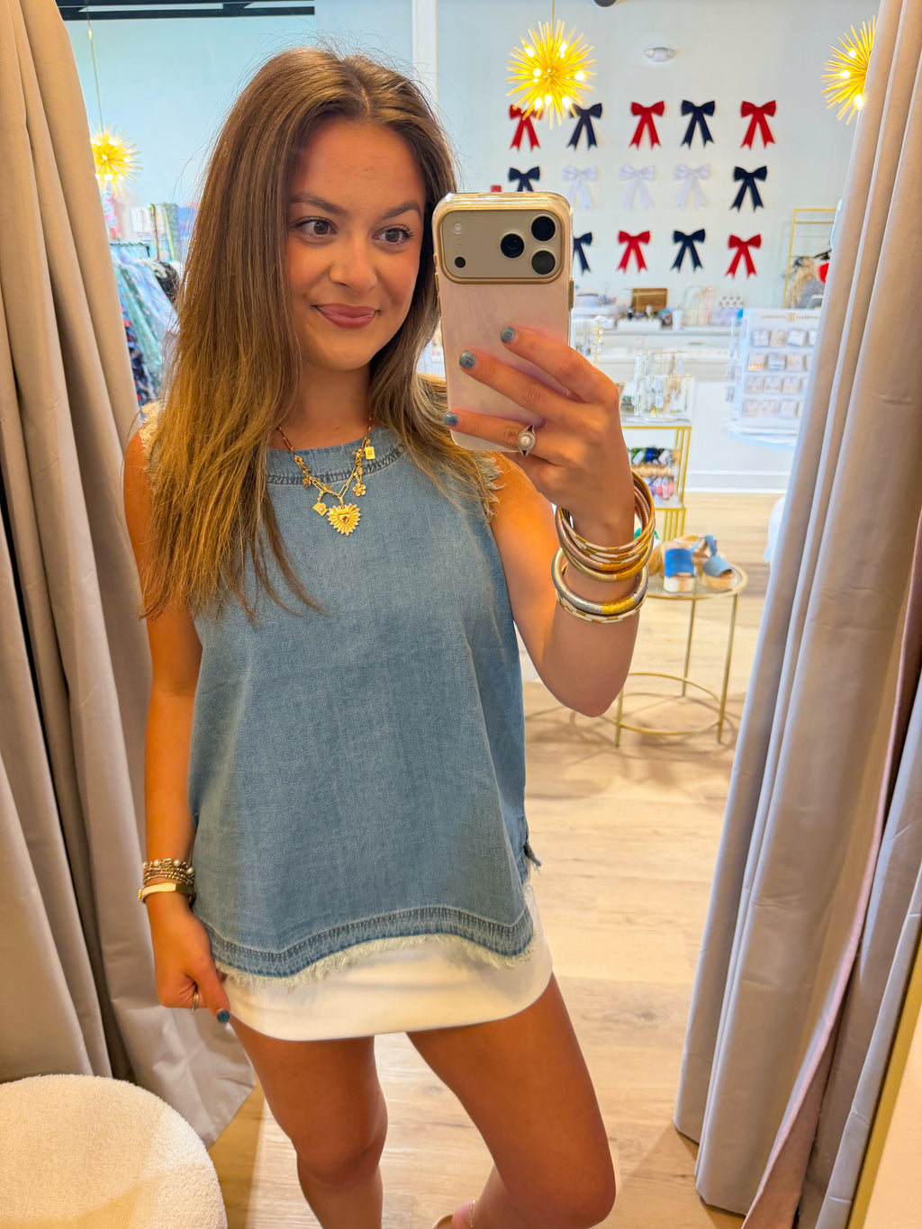 Denim Sleeveless Fringe Hem Top