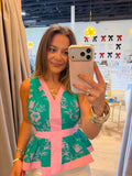 Botanical Peplum V Neck Top