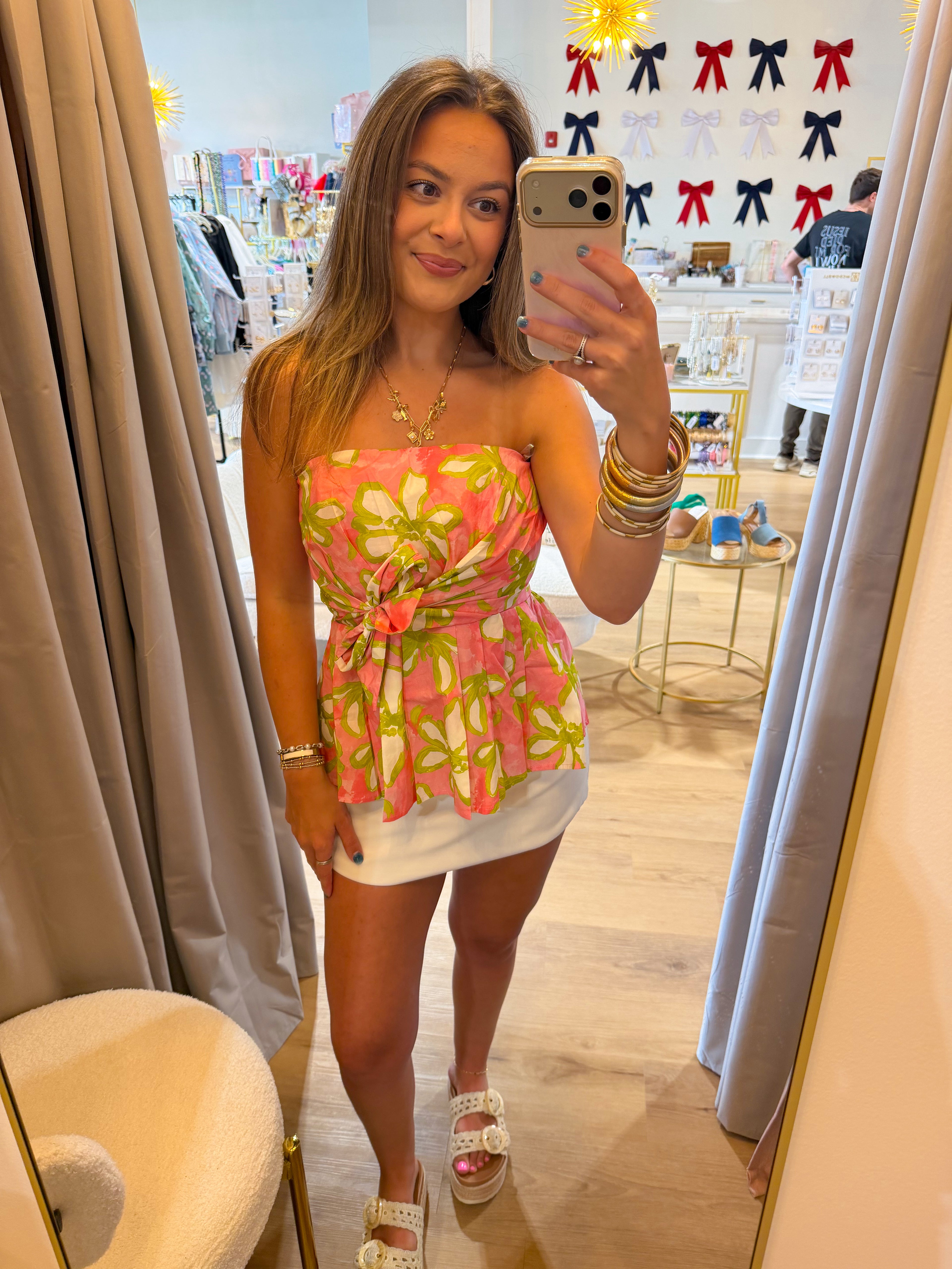 Strapless Peplum Tie Top