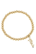 Canvas Mrs. Cursive Script Ball Bead Stretch Bracelet in Satin Gold