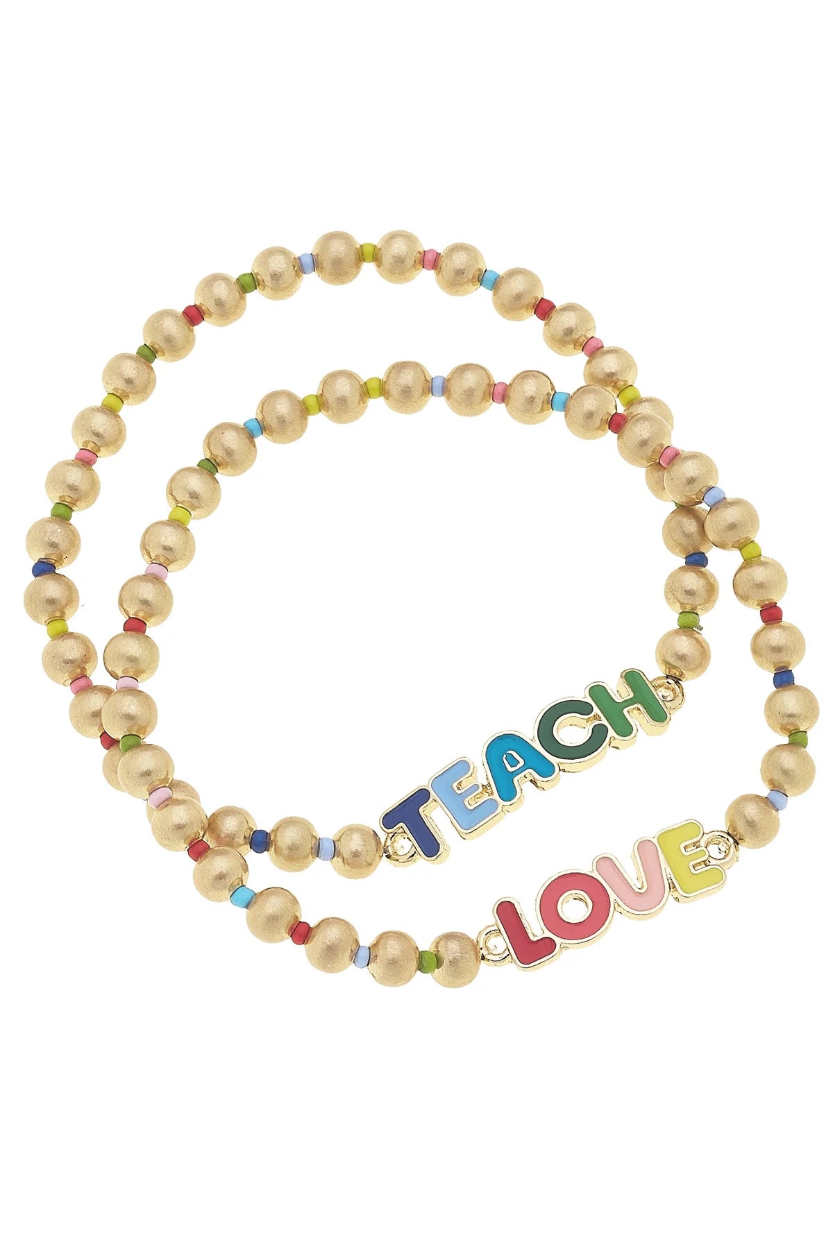 Canvas Teacher Ball Bead Stretch Bracelet Set of 2 in Multi