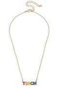 Canvas TEACH Enamel Bubble Letter Necklace in Rainbow Multi