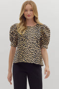 Leopard Print Puff Sleeve Top