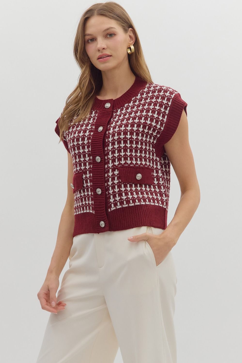 Checkered Sweater Knit Vest Top