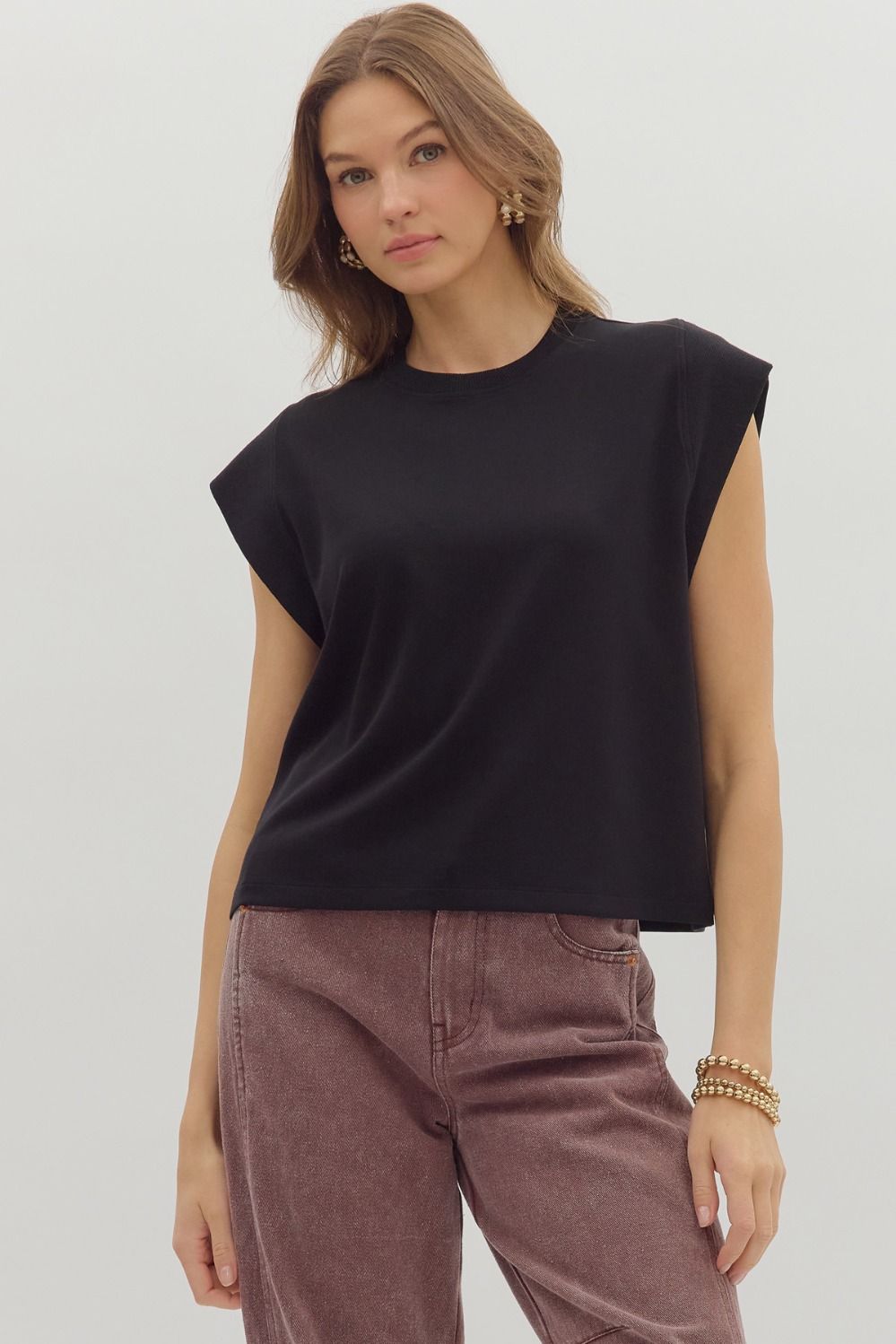Solid Cap Sleeve Top