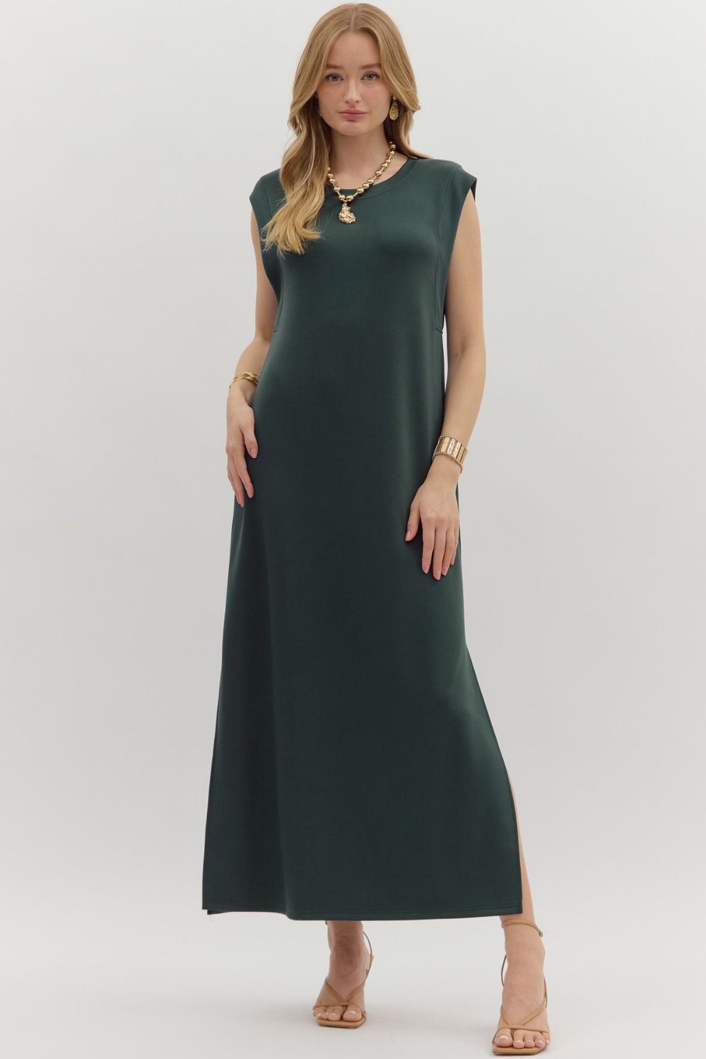 Solid Jersey Knit Midi Dress
