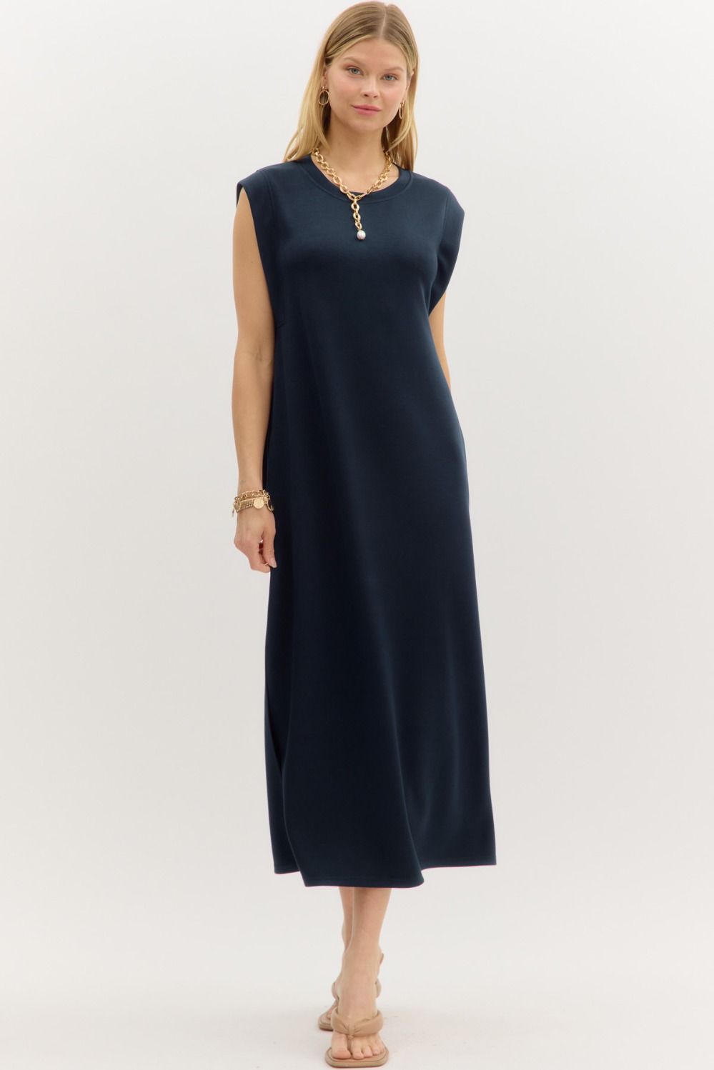 Solid Jersey Knit Midi Dress