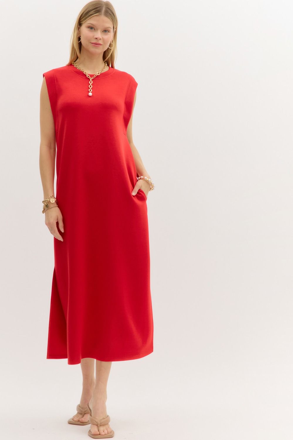 Solid Jersey Knit Midi Dress