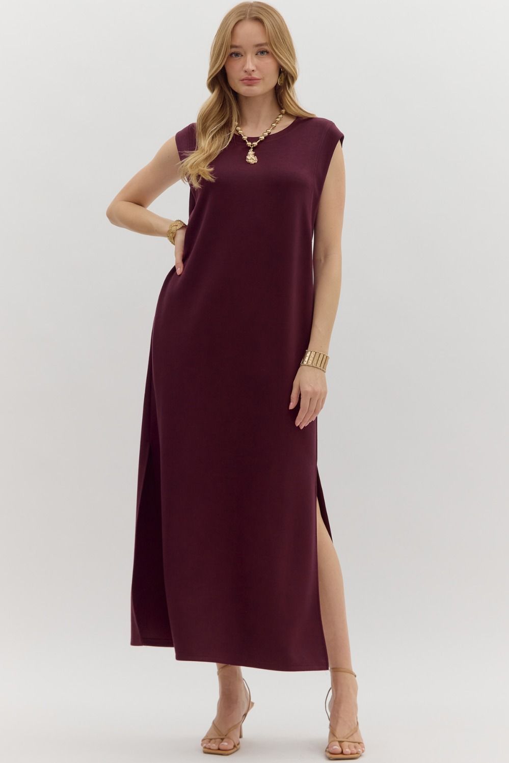 Solid Jersey Knit Midi Dress