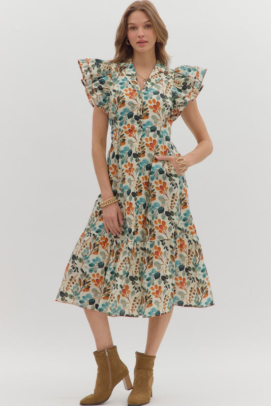 Bontanical Print Midi Dress
