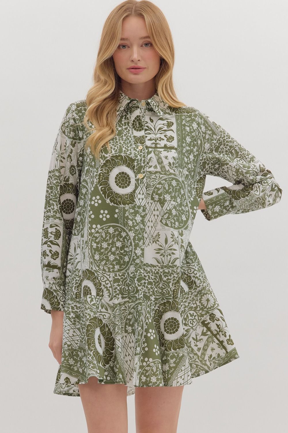 Botanical Long Sleeve Mini Dress