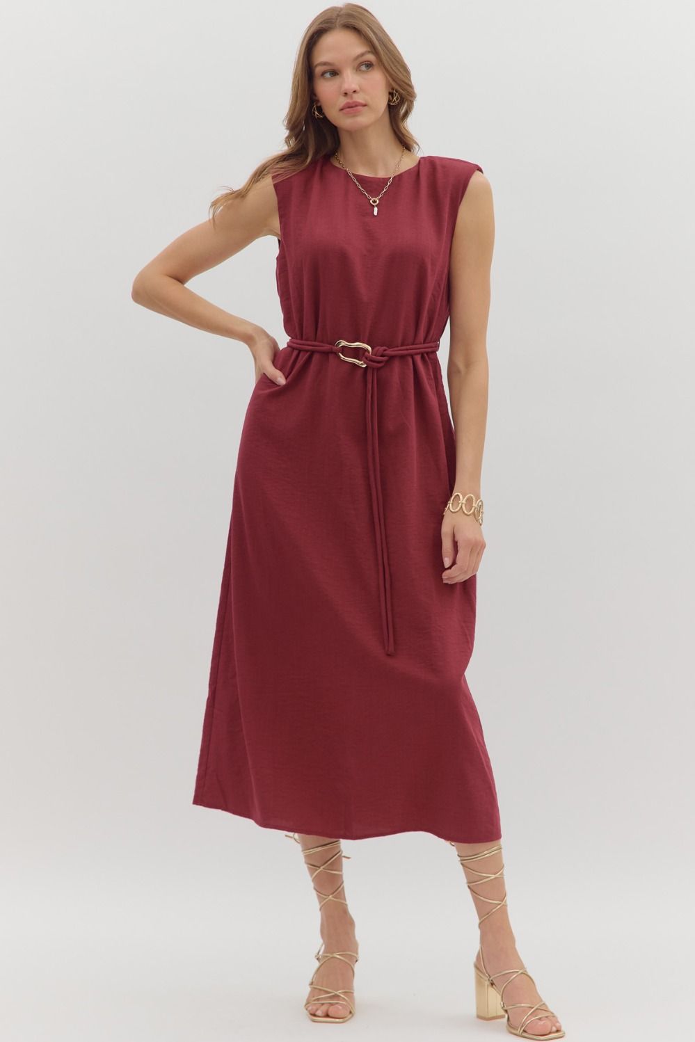Gold Buckle Midi Dress