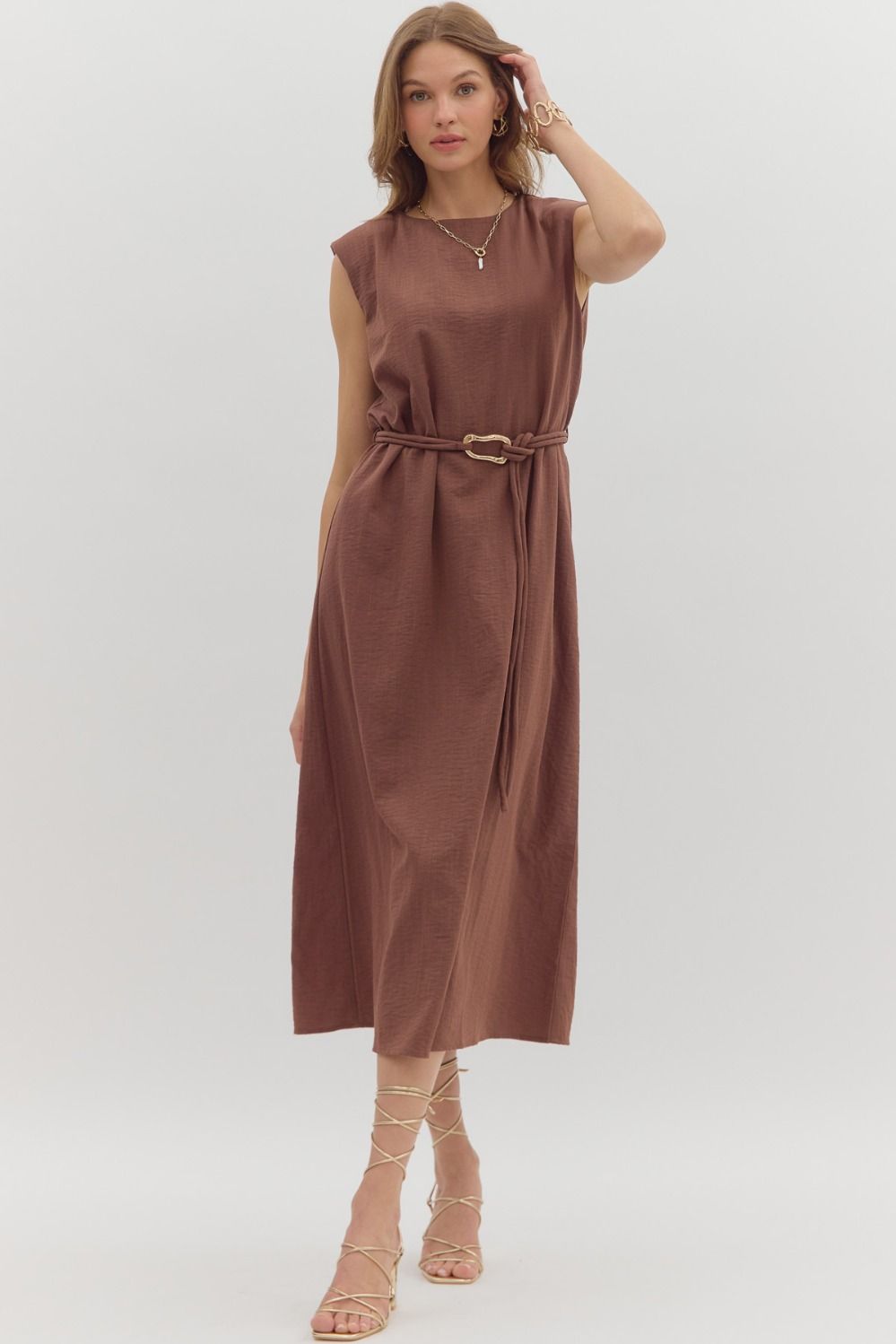 Gold Buckle Midi Dress