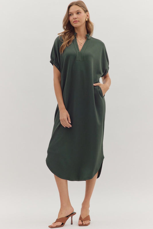 Short Sleeve V-Neck Midi Dress