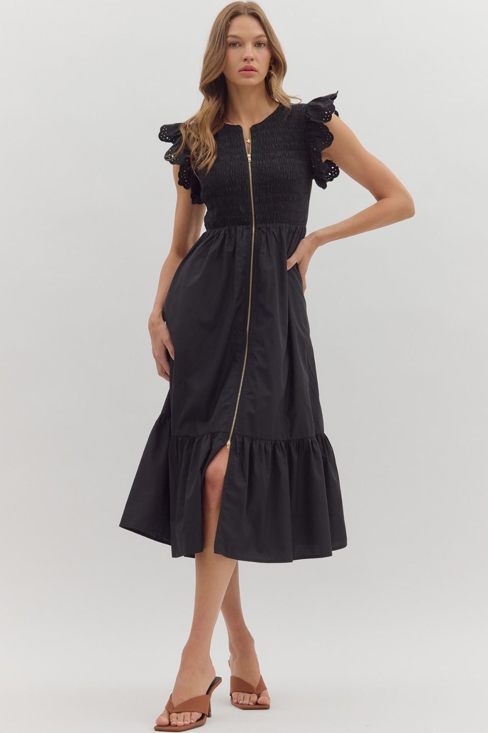 Zip-up Ruffle Sleeve Dress