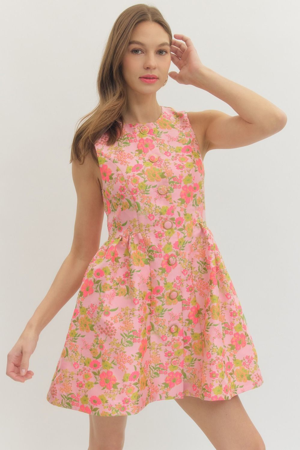 Floral button front mini dress