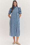Striped Front Button Midi Dress