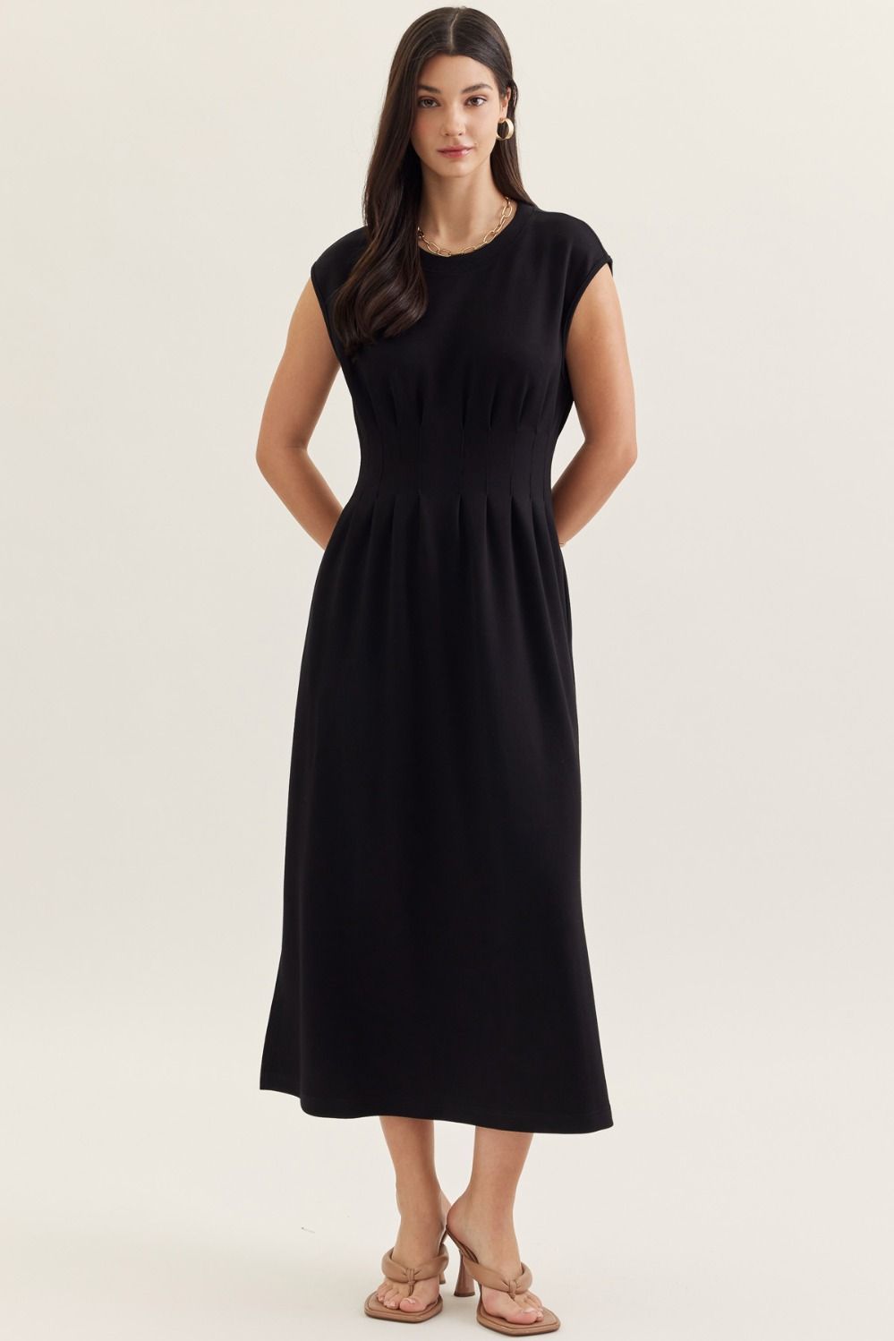 Pintuck Waist Midi Dress