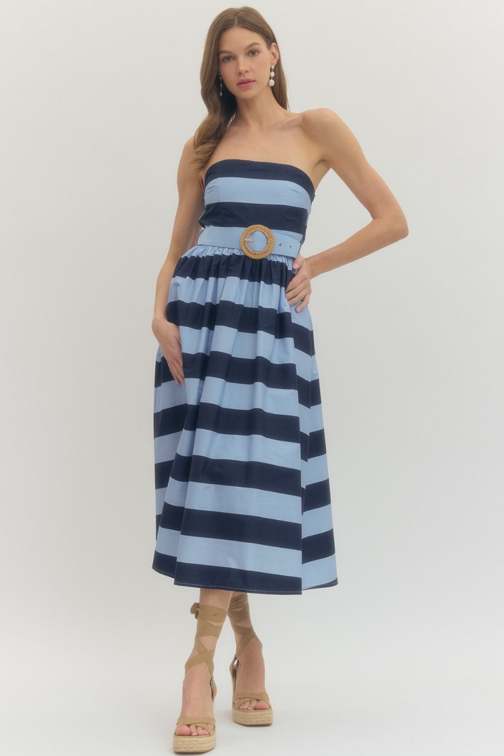Strapless Belt Midi Dress
