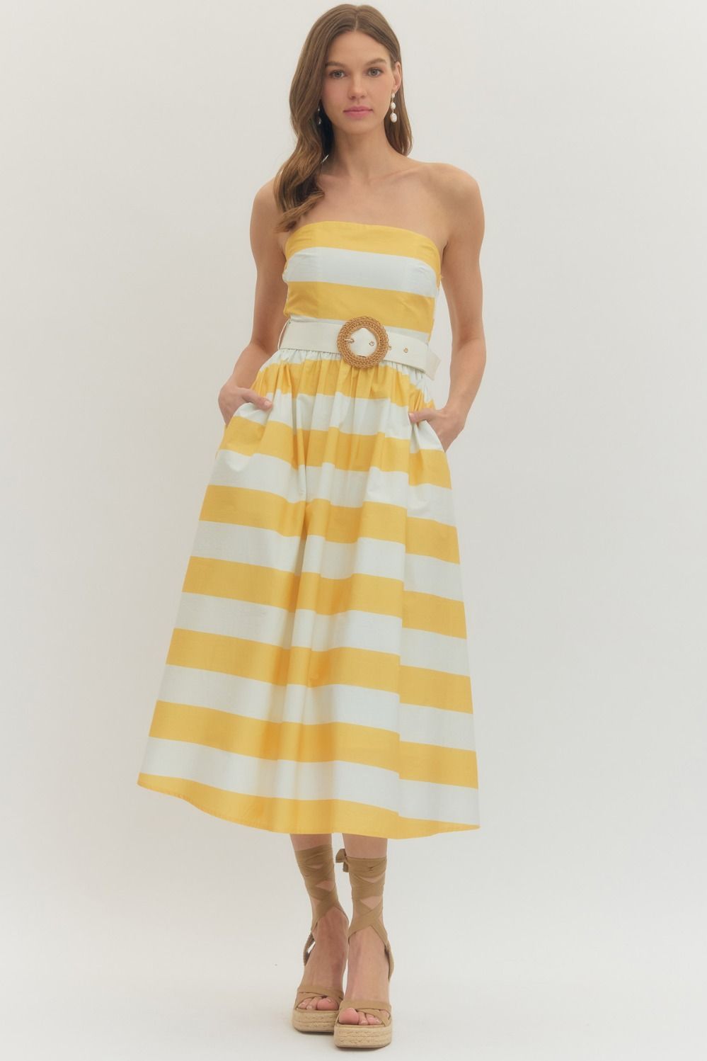 Strapless Belt Midi Dress