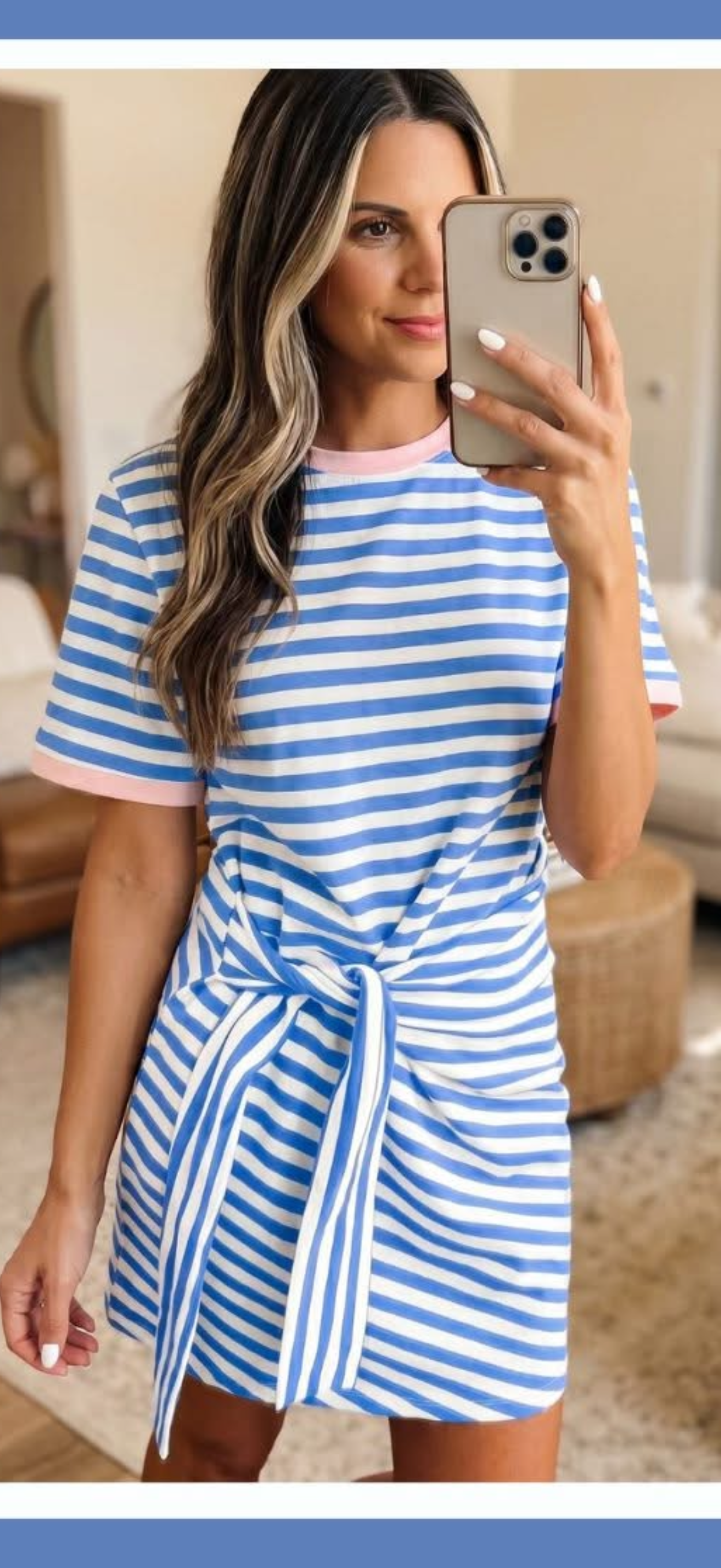 Stripe Tie Blue Contrast Dress