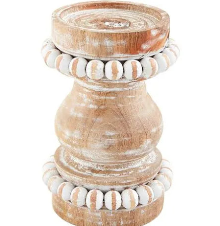 Wooden Beaded Candle Holder.