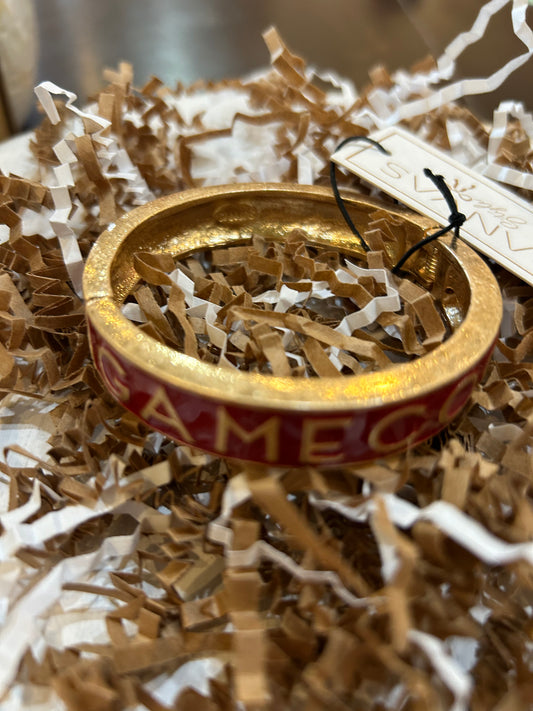 Gold and red College Enamel Hinge Bangle with "GAMECOCKS".