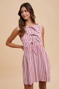 Vertical Striped Bow Mini Dress