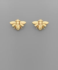 Small stud earrings in the shape of a bee. Gold in color.