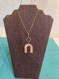 Pink Matte Gold Diamond Threaded U-Shaped Necklace.
